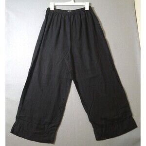 Liz & Jane Linen Pants XL Black Lagenlook Wide Leg Cropped Flood Pants Boho 26